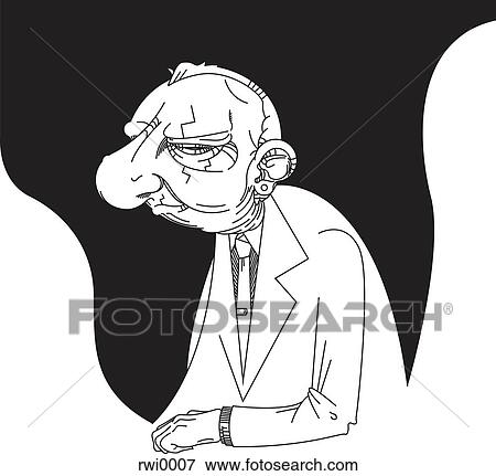 Stock Illustration - A black and white image of an elderly man. Fotosearch