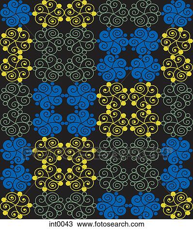 Drawing - A black, blue, yellow, and green pattern. Fotosearch