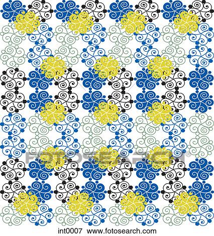 Stock Illustration - A blue, yellow, green, and black pattern on white. Fotosearch