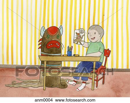 Stock Illustration - A boy and his imaginary friend. Fotosearch