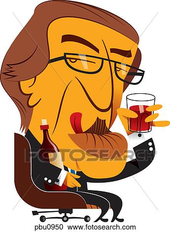 Clipart - A businessman drinking a glass of red wine. Fotosearch