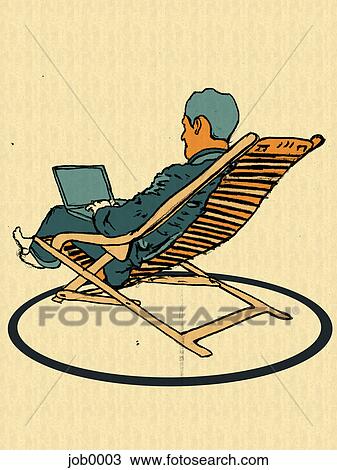 A businessman in a lounge chair using his laptop View Large Illustration Drawing - A businessman in a lounge chair using his laptop. Fotosearch