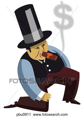 A businessman on one knee smoking a cigar with smoke shaped in a dollar sign View Large Illustration Clip Art - A businessman on one knee smoking a cigar with smoke shaped in a dollar sign. Fotosearch