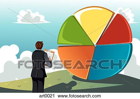 A businessman taking notes while facing a giant pie chart View Large Illustration Clip Art - A businessman taking notes while facing a giant pie chart. Fotosearch