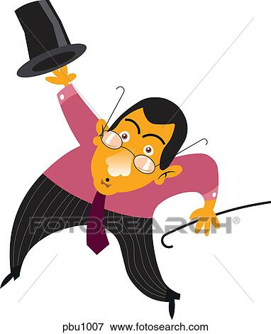 Stock Illustration - A businessman with a top hat and cane. Fotosearch