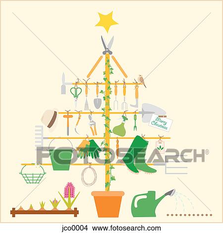 Stock Illustration - A Christmas tree made of gardening tools. Fotosearch