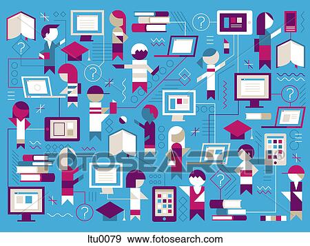 A collage of people, technology, and educational icons View Large Illustration Stock Illustration - A collage of people, technology, and educational icons. Fotosearch