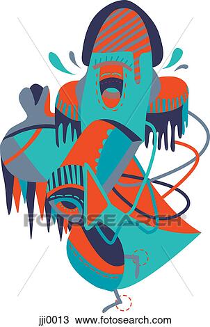 A colorful creature carrying another on its back View Large Illustration Drawing - A colorful creature carrying another on its back. Fotosearch