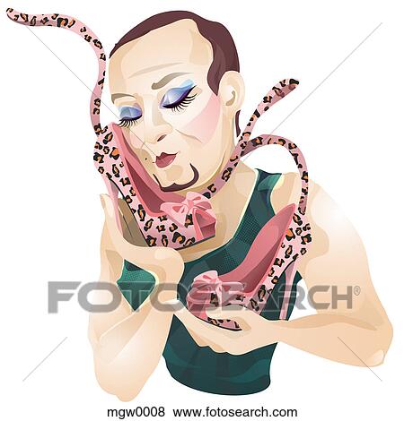 A cross dresser holding leopard print heels to his face View Large Illustration Stock Illustration - A cross dresser holding leopard print heels to his face. Fotosearch
