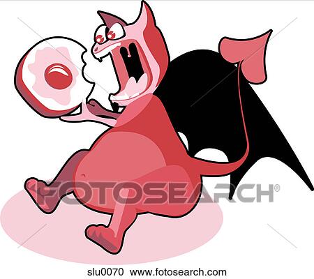 A devil eating a donut View Large Illustration Clipart - A devil eating a donut. Fotosearch