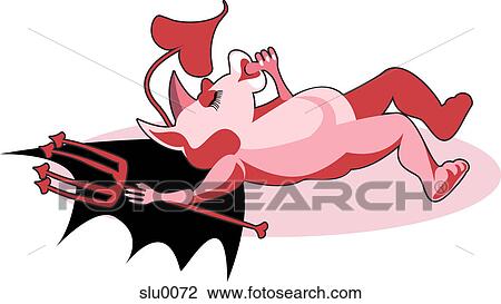 A devil sleeping and sucking his thumb View Large Illustration Drawing - A devil sleeping and sucking his thumb. Fotosearch