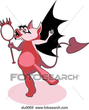 A devilish creature looking at his reflection in a mirror View Large Illustration Stock Illustration - A devilish creature looking at his reflection in a mirror. Fotosearch