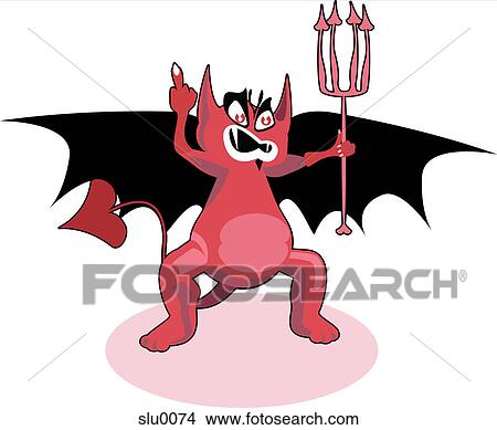 Stock Illustration - A devilish creature sticking up its middle finger. Fotosearch