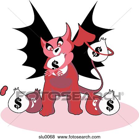 A devilish creature with bags of money View Large Illustration Stock Illustration - A devilish creature with bags of money. Fotosearch