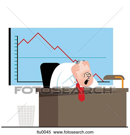 A Distraught Businessman At His Desk With A Falling Sales Graph