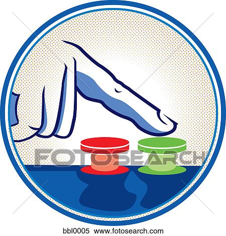Stock Illustration - A finger pressing a green button. Fotosearch