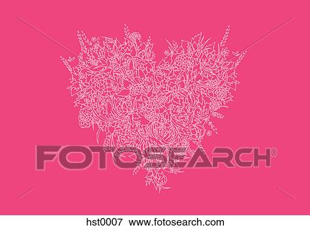A floral heart on a pink background View Large Illustration Stock Illustration - A floral heart on a pink background. Fotosearch