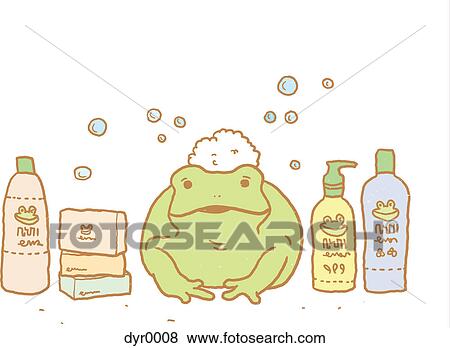 Stock Illustration - A frog and bath products. Fotosearch