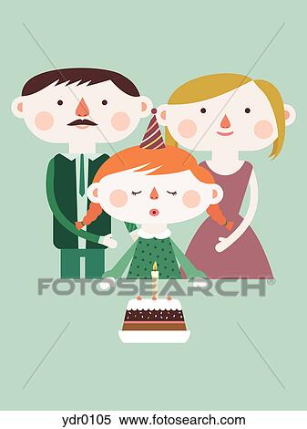 Stock Illustration - A girl blowing out birthday candles. Fotosearch