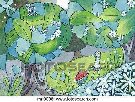 Stock Illustration - A girl dragging a cart full of hearts. Fotosearch