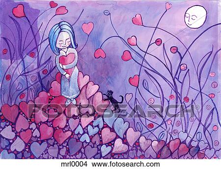 Stock Illustration - A girl hugging a heart. Fotosearch