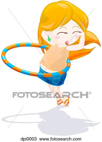 Drawing - a girl playing with her hula hoop. Fotosearch