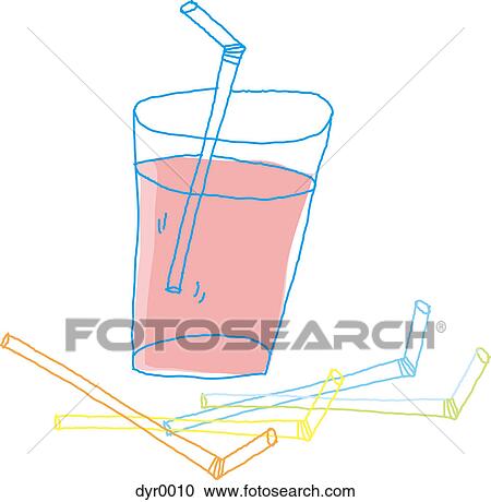 A glass of juice surrounded by straws. View Large Illustration Clipart - A glass of juice surrounded by straws.. Fotosearch