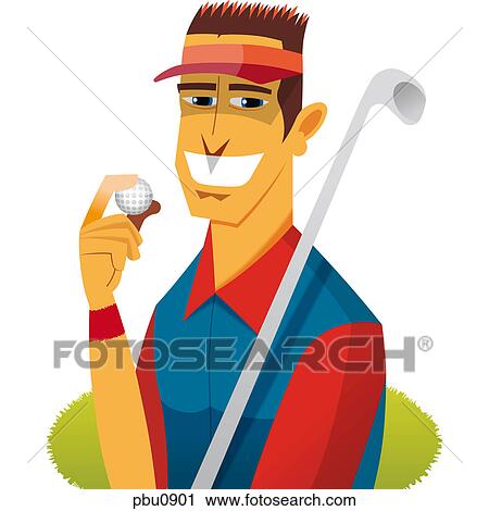 A golfer holding a golf club and golf ball View Large Illustration Clip Art - A golfer holding a golf club and golf ball. Fotosearch