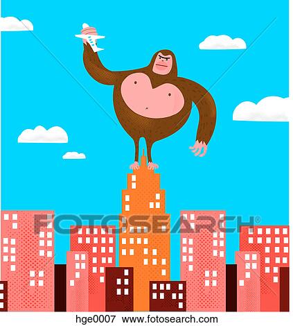 A gorilla holding an airplane View Large Illustration Stock Illustration - A gorilla holding an airplane. Fotosearch