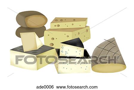 Stock Illustration - A group of various types of cheese. Fotosearch