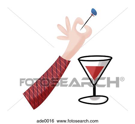 Stock Illustration - A hand picking an olive out of a martini glass. Fotosearch
