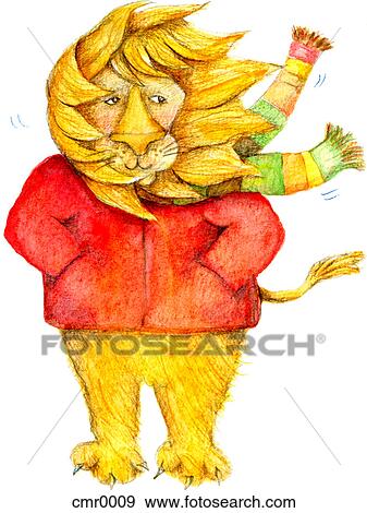 Stock Illustration - A lion with his main blowing in the wind. Fotosearch