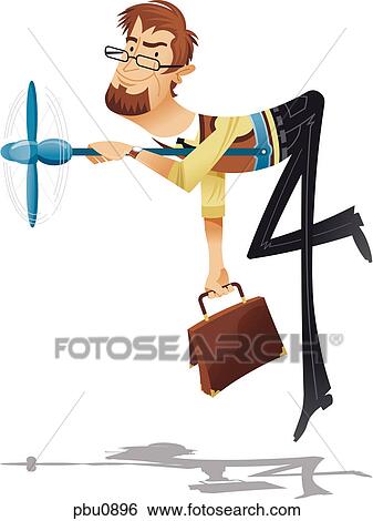 Stock Illustration - A man being lifted by a propeller. Fotosearch