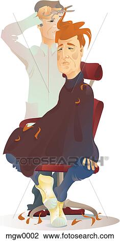 A man getting his hair cut View Large Illustration Drawing - A man getting his hair cut. Fotosearch