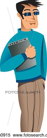 Stock Illustration - A man holding a piece of equipment. Fotosearch