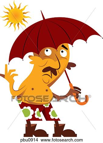 Stock Illustration - A man holding an umbrella under the sun. Fotosearch
