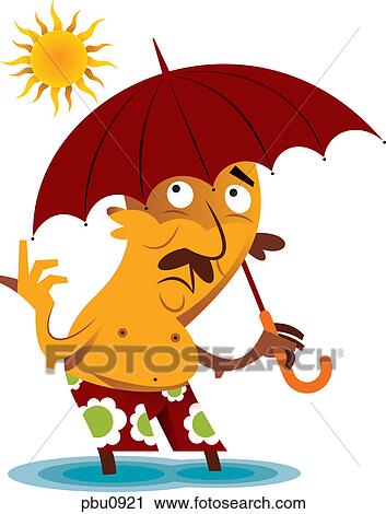 A man holding an umbrella while in the sun View Large Illustration Clip Art - A man holding an umbrella while in the sun. Fotosearch