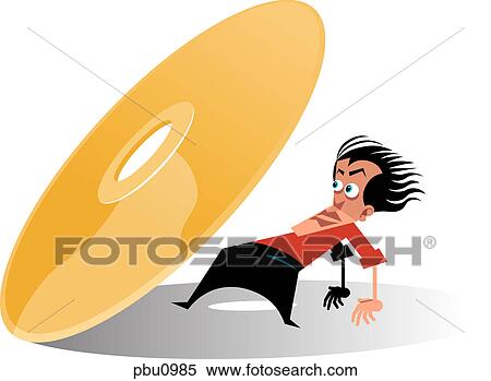 Stock Illustration - A man looking at a giant disc. Fotosearch