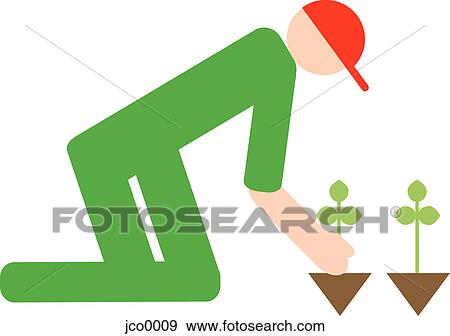 Stock Illustration - A man planting seedlings. Fotosearch