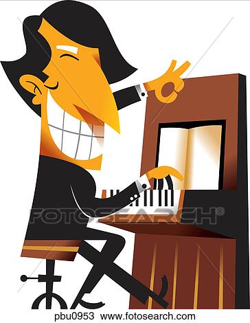 Drawing - A man playing piano. Fotosearch