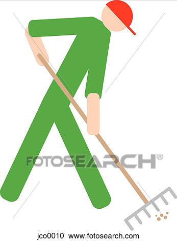 Clipart - A man raking. Fotosearch