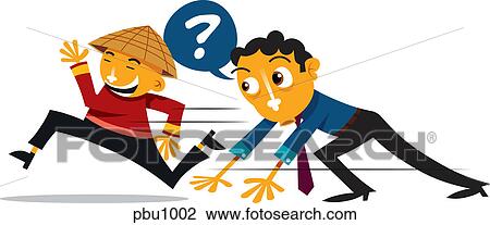 Drawing - A man running after an Asian man. Fotosearch