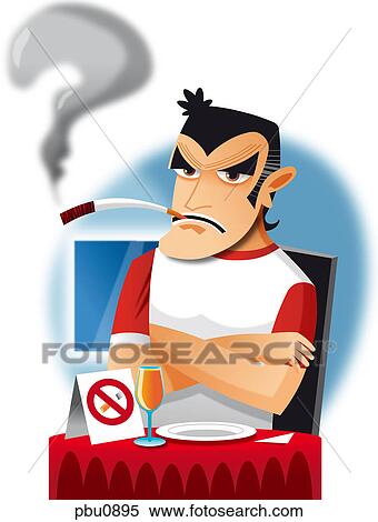 Stock Illustration - A man sitting at a non-smoking table with a cigarette in his mouth. Fotosearch