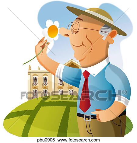 Stock Illustration - A man smelling a flower. Fotosearch
