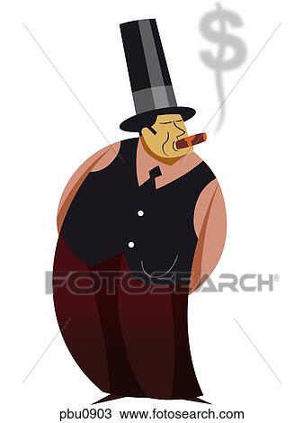 A man smoking a cigar with smoke the shape of a dollar sign View Large Illustration Drawing - A man smoking a cigar with smoke the shape of a dollar sign. Fotosearch
