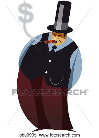 Stock Illustration - A man smoking a cigar with smoke the shape of a dollar sign. Fotosearch