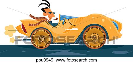 Stock Illustration - A man smoking from a cigar pipe while driving. Fotosearch