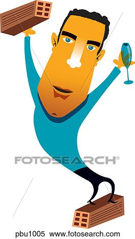Stock Illustration - A man standing on a crate while holding a wine glass. Fotosearch