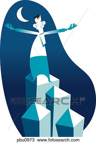 Drawing - A man standing on top of a building. Fotosearch