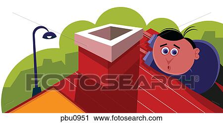 Clip Art - A man struggling to stay on a roof top. Fotosearch
